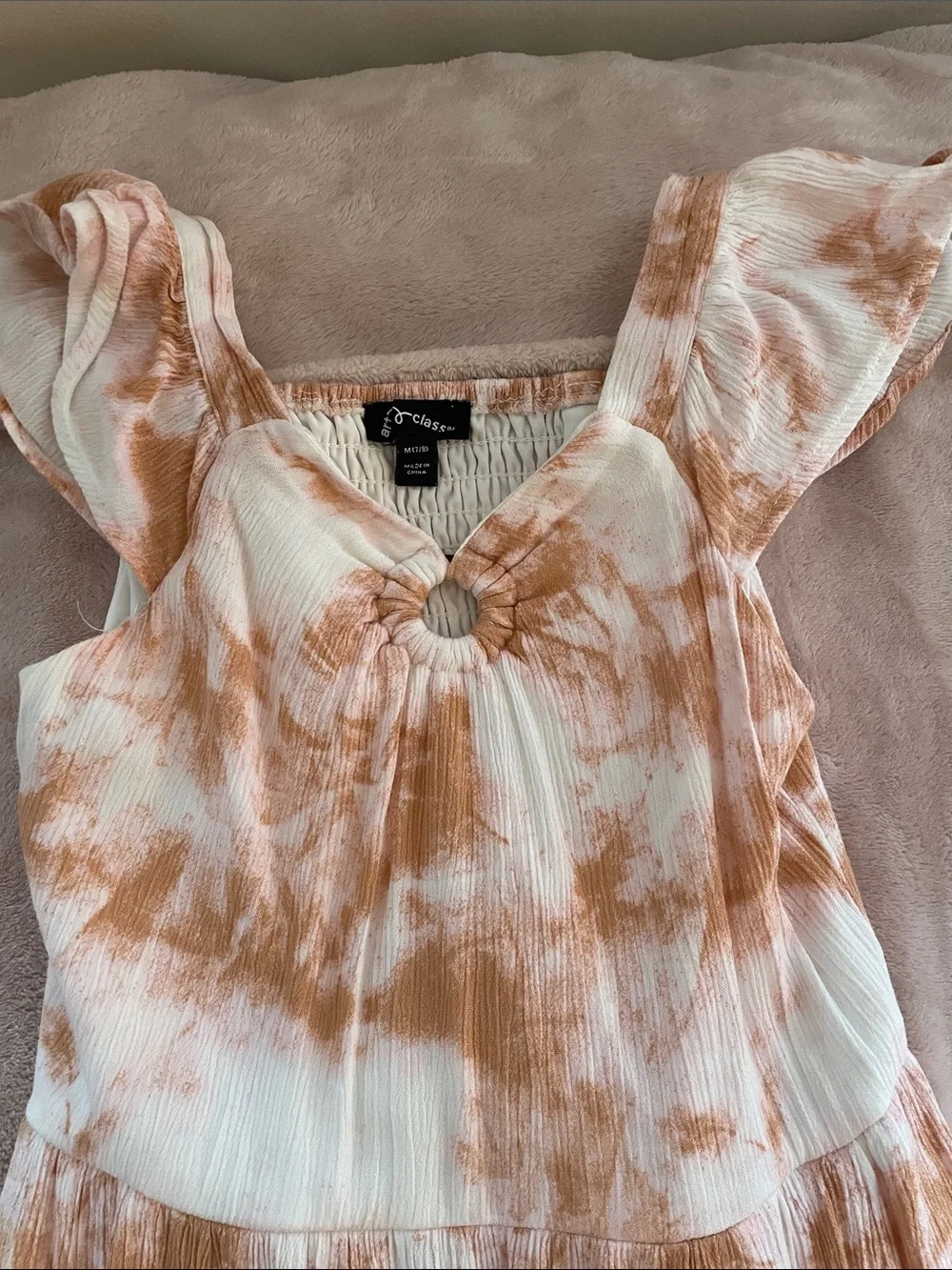 art class Cream and Rust Tie-Dye Maxi Dress with Ruffle Hem
